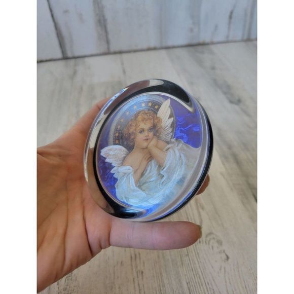 Via Vermont Thomas Cathey cherub Angel paperweight glass English vintage - Picture 6 of 6